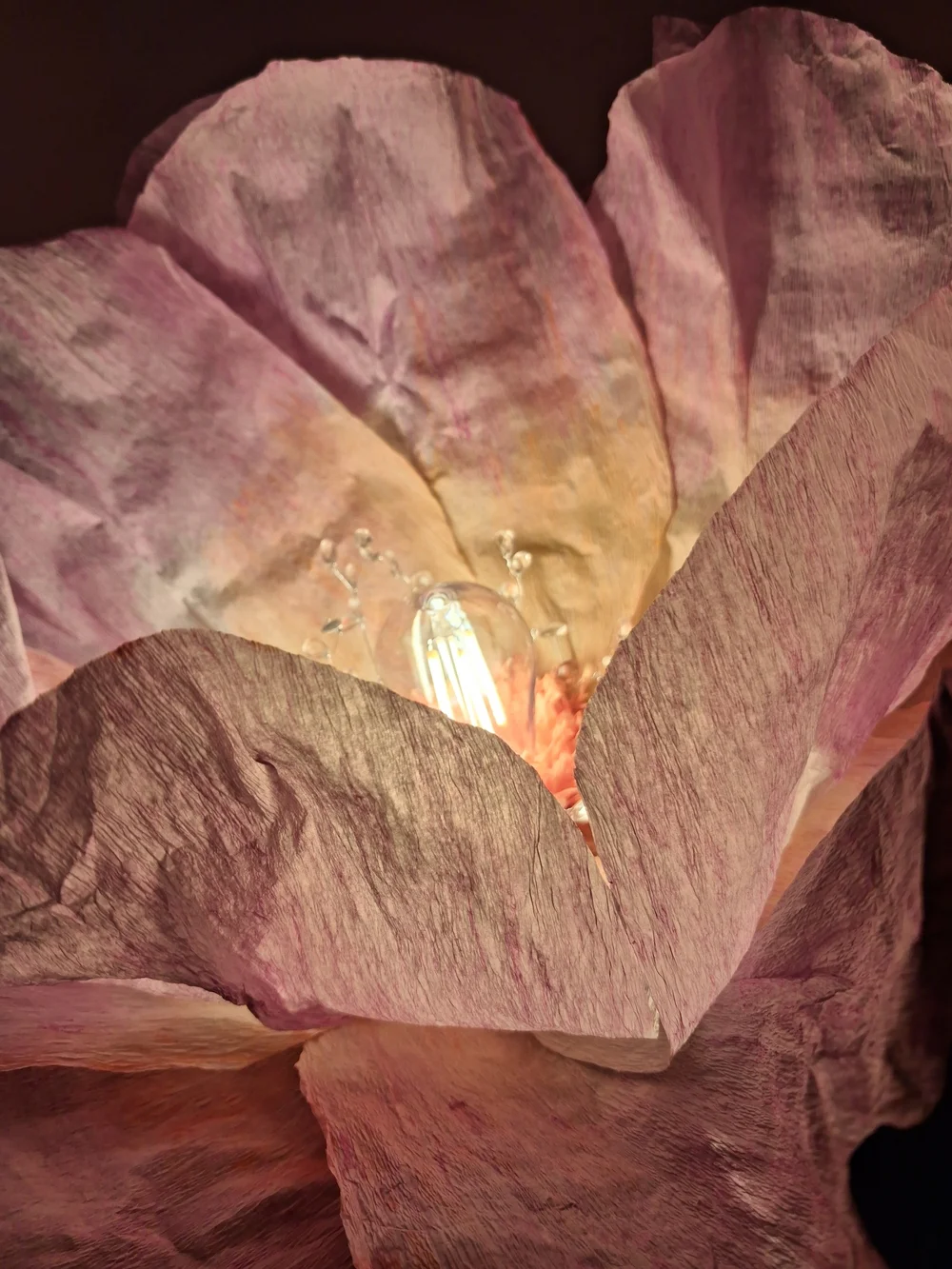 Handcrafted Italian Crepe Paper Flower Hanging Lamp - Pink & Coral Watercolor